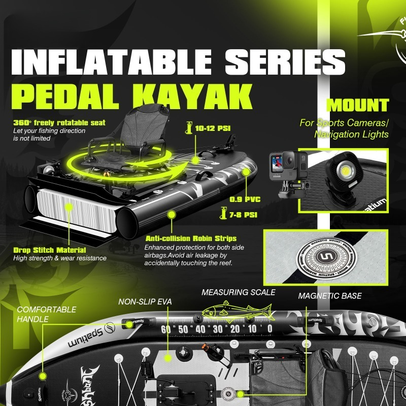 قارب كاياك قابل للنفخ من سباتي - مراجعة Fishing Kayak Pedal Drive وسعره